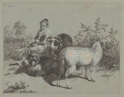 Zittende Herderin met Drie Ramsen, 1762 door Francesco Londonio