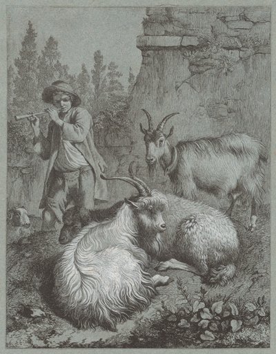Herder die een Fluit Speelt met Geiten, 1764 door Francesco Londonio