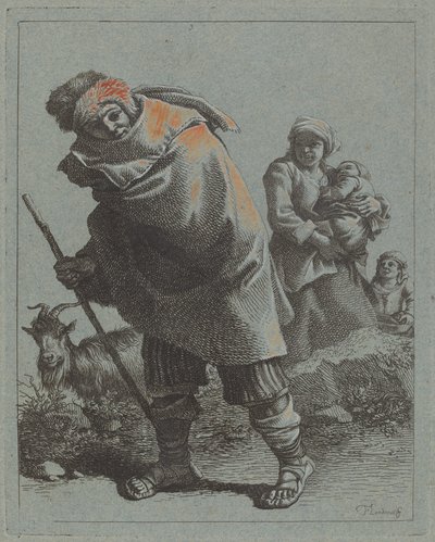 Herder met wandelstok en een boerin met kind door Francesco Londonio