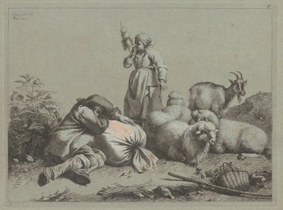 Slapende Boer en Staande Spinner, 1763 door Francesco Londonio
