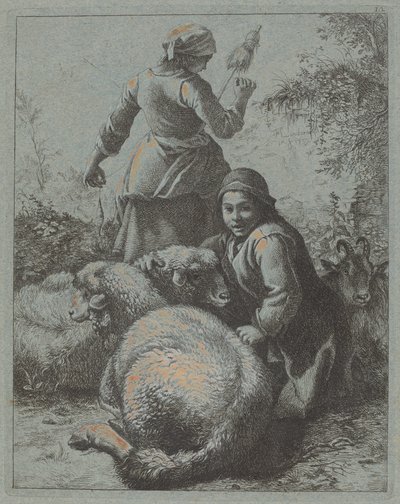 Vrouw Spinner en een Herder met Kudde door Francesco Londonio