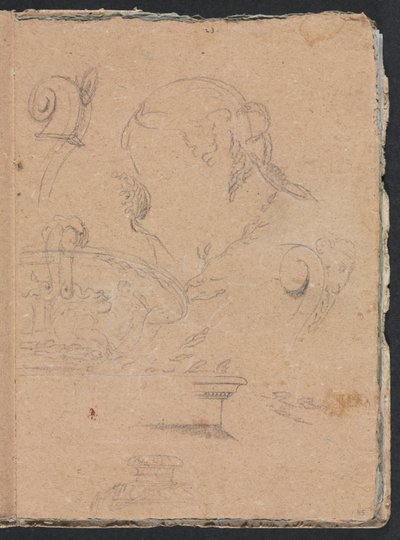 Verona Schetsboek: Architecturale motieven met vrouwelijk hoofd (pagina 45) door Francesco Lorenzi