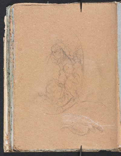 Verona Schetsboek: Figuren in een rondel met studie van een hand (pagina 70) door Francesco Lorenzi