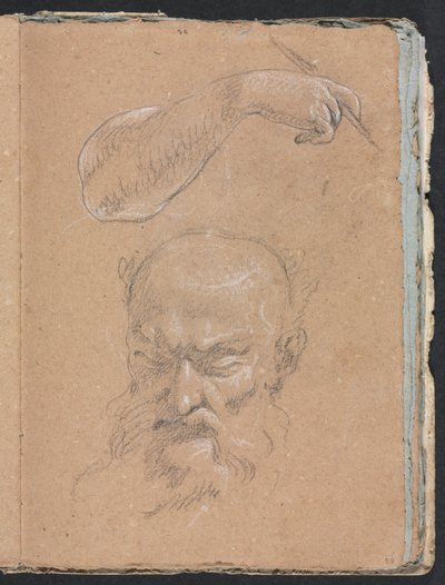 Verona schetsboek: Hoofd van een bebaarde man en rechterarm en hand pagina 59, 1760 door Francesco Lorenzi
