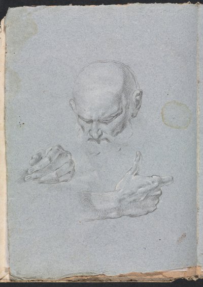 Verona Schetsboek: Hoofd van een man met handen pagina 8, 1760 door Francesco Lorenzi