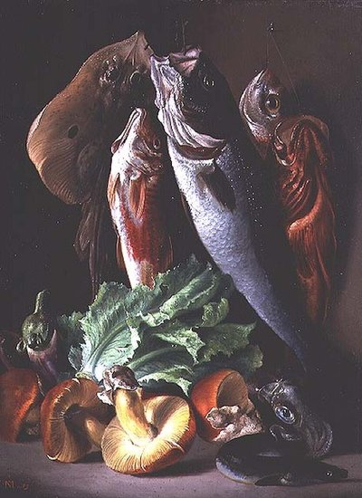 Stilleven met vis door Francesco Malacrea