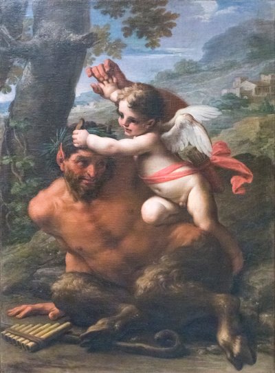 De strijd tussen Cupido en Pan door Francesco Mancini