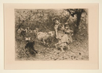 Kinderen met schapen door Francesco Paolo Michetti