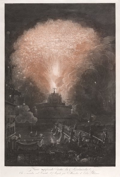 Vuurwerk genaamd de Girandola die door Francesco Piranesi