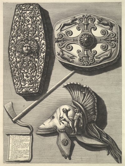 Parti in grande restaurati de Trofei de Ottaviano Augusto (gerestaureerd detail), ca. 1753 door Francesco Piranesi