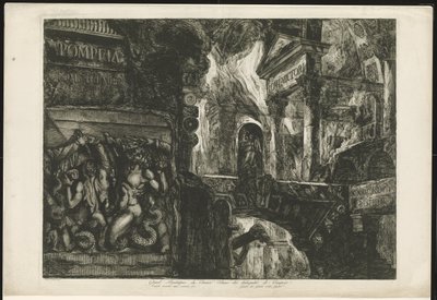 Titelprent met tempel en bouwfragmenten door Francesco Piranesi