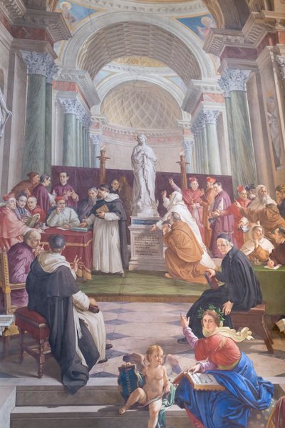 Discussie over de Onbevlekte Ontvangenis (detail) door Francesco Podesti