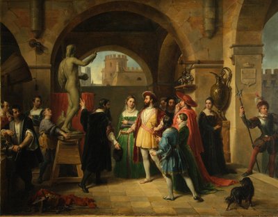 Francis I in het atelier van Benvenuto Cellini door Francesco Podesti