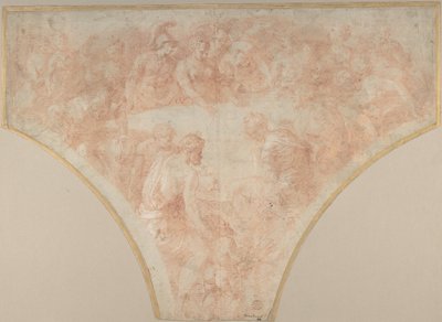 Appel van onenigheid gegooid door Eris bij het huwelijk van Peleus en Thetis: Studie voor fresco..., 1504-70 door Francesco Primaticcio