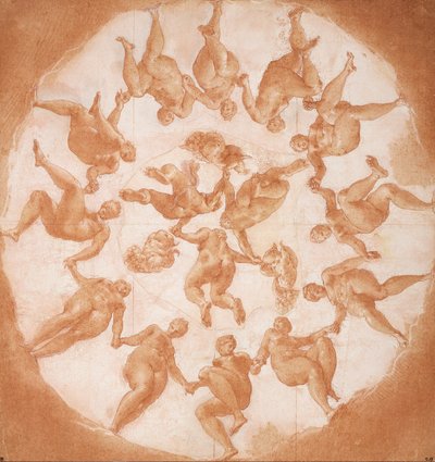 Getijdendans en drie putti met cornucopiae door Francesco Primaticcio