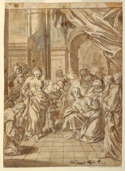 Tekening, Christus en de overspelige vrouw, 1750-60 door Francesco Saverio Mergolo