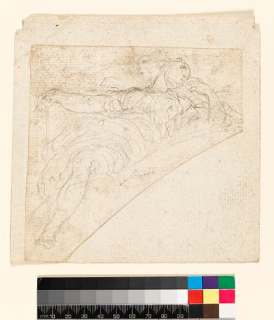 Recto: Studie voor een vrouwelijke figuur in een spandrel. Verso: Tekening op de achterkant van het papier, voor 1747 door Francesco Solimena