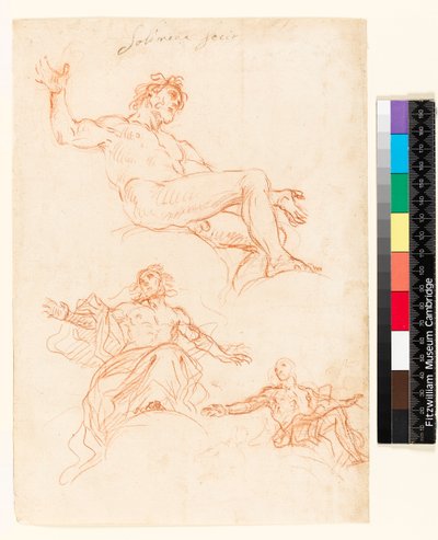 Recto: Studiesheet. Verso: Lichte inktkrabbels, mogelijk een draperiestudie? door Francesco Solimena