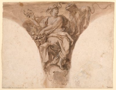 Tekening, Afrika, Ontwerp voor een hangertje in de doopvont van de Sint Pieter, Rome, 1713-26 door Francesco Trevisani