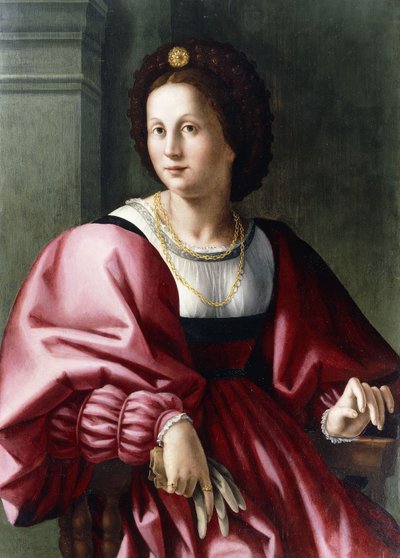 Portret van een Dame, zittend driekwart lengte, een Handschoen Vasthoudend door Francesco Ubertini Bacchiacca