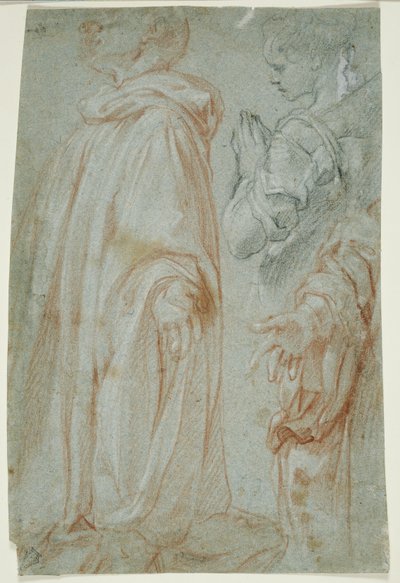 Drie studies voor de herrezen Christus aanbeden door een vrouwelijke heilige en San Silvestro Gozzalini door Francesco Vanni