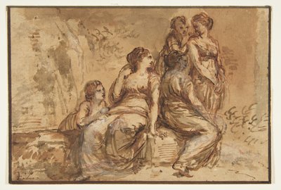 Fünf junge Frauen in einer Landschaft door Francesco Zuccarelli