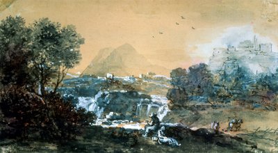 Landschap met een waterval, Italiaanse schilderij van de 18e eeuw door Francesco Zuccarelli