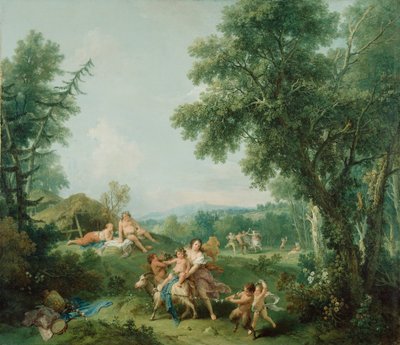 Landschap met de Opvoeding van Bacchus, 1744 door Francesco Zuccarelli