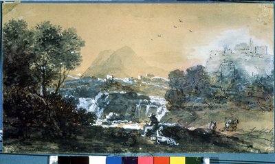 Landschap met waterval. door Francesco Zuccarelli