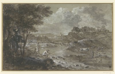 Rivierlandschap met visser door Francesco Zuccarelli