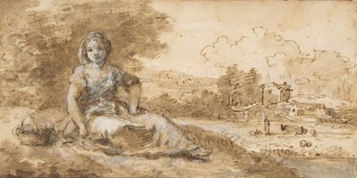 Zittend meisje in een landschap door Francesco Zuccarelli