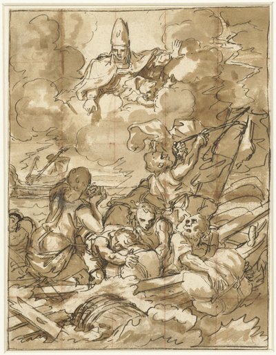 Sint Nicolaas doet de storm op zee bedaren door Francesco de Mura