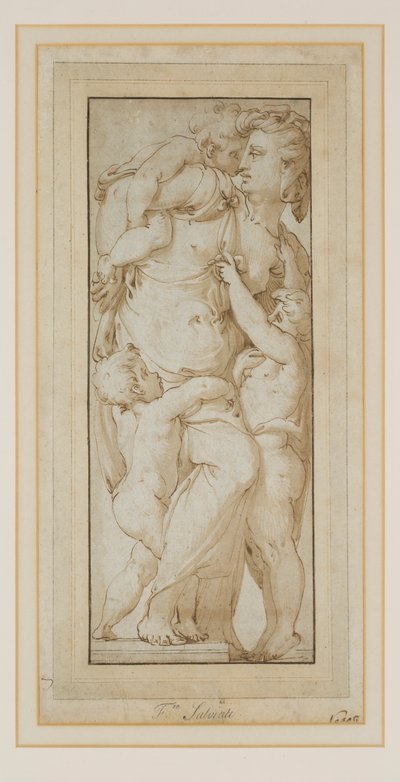 Studie van een Vrouw en Putti door Francesco de Rossi (follower of) Salviati