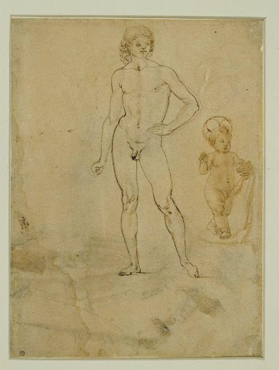 Een naakte jongeling, staand;het kindje Jezus;vrouwenportret naar rechts gedraaid ... door Francesco di Simone (attr. to)