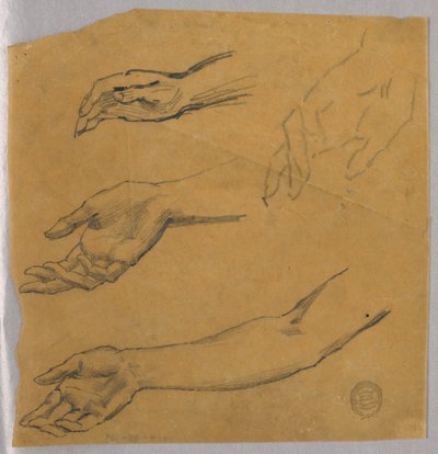 Drie studies van een hand en arm door Francis Augustus Lathrop