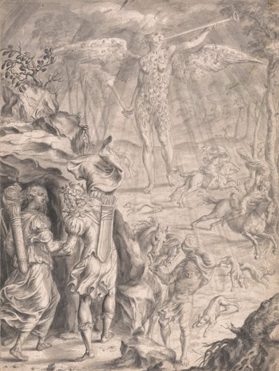 Dido en Aeneas Schuilend in een Grot door Francis Cleyn