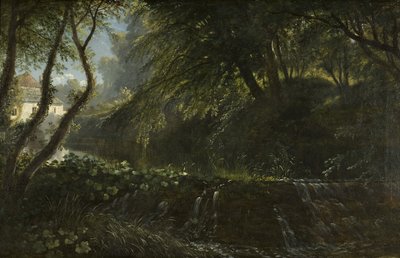 Rivierscène met stuw en molen, ca. 1823 door Francis Danby