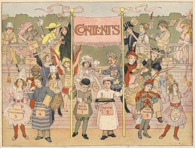 Bedfords winkelboek: Inhoudsopgave (kleurenlitho) door Francis Donkin Bedford