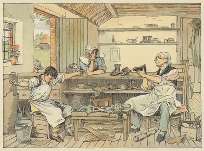 Schoenmaker (kleurenlitho) door Francis Donkin Bedford