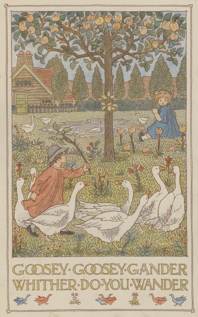Goosey goosey gander whither do you wander (kleurenlitho) door Francis Donkin Bedford