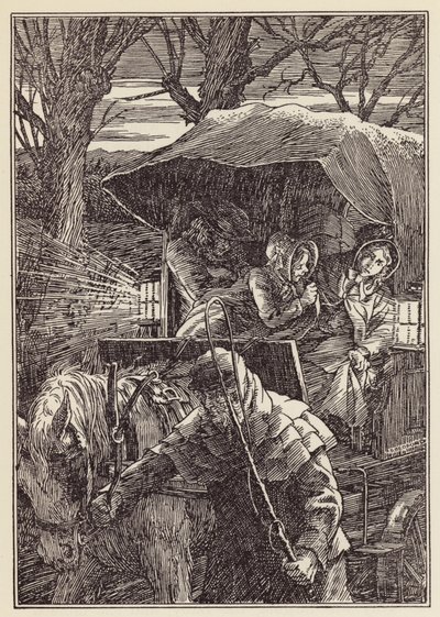 Illustratie voor De krekel op het haardvuur van Charles Dickens (kleurenlitho) door Francis Donkin Bedford