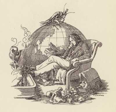 Illustratie voor De krekel op het haardvuur van Charles Dickens (kleurenlitho) door Francis Donkin Bedford