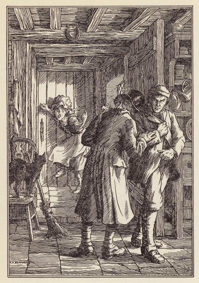 Illustratie voor De krekel op het haardvuur van Charles Dickens (kleurenlitho) door Francis Donkin Bedford