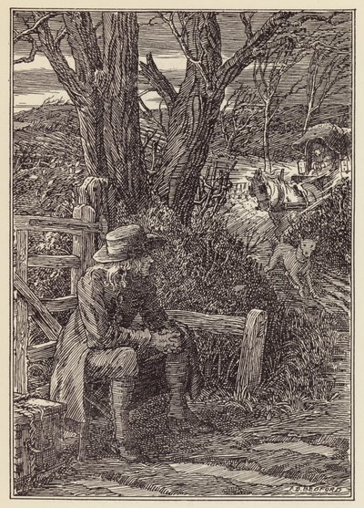 Illustratie voor De krekel op het haardvuur van Charles Dickens (kleurenlitho) door Francis Donkin Bedford