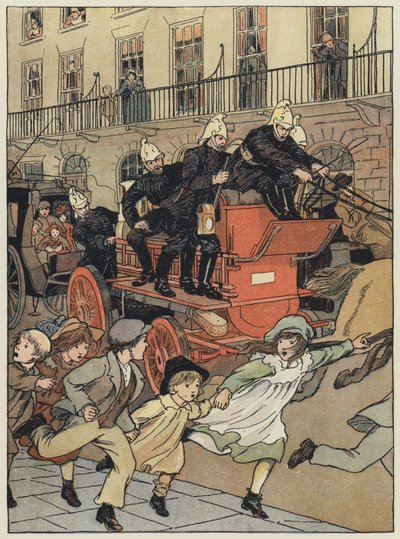 Londen: Een Fire-Engine (kleurenlitho) door Francis Donkin Bedford
