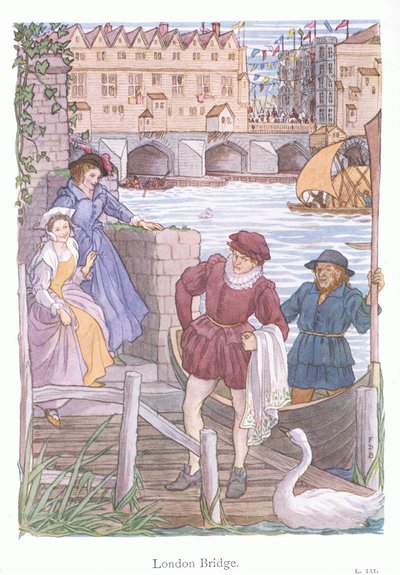 London Bridge (kleurenlitho) door Francis Donkin Bedford