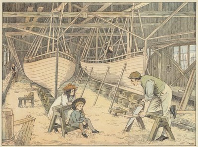 Scheepsbouwer (kleurenlitho) door Francis Donkin Bedford