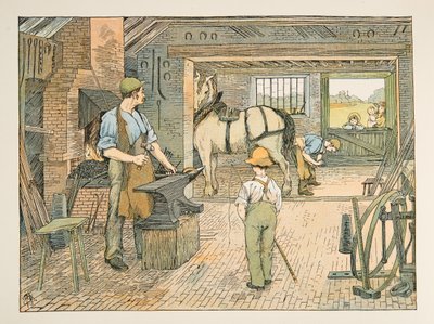 De smid, uit Vier en twintig zwervers, pub. 1900 (kleurenlitho) door Francis Donkin Bedford