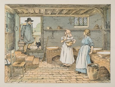 De melkboer, uit Four and Twenty Toilers, pub. 1900 (kleurenlitho) door Francis Donkin Bedford
