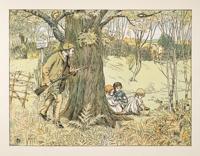 De jachtopziener, uit Four and Twenty Toilers, pub. 1900 (kleurenlitho) door Francis Donkin Bedford